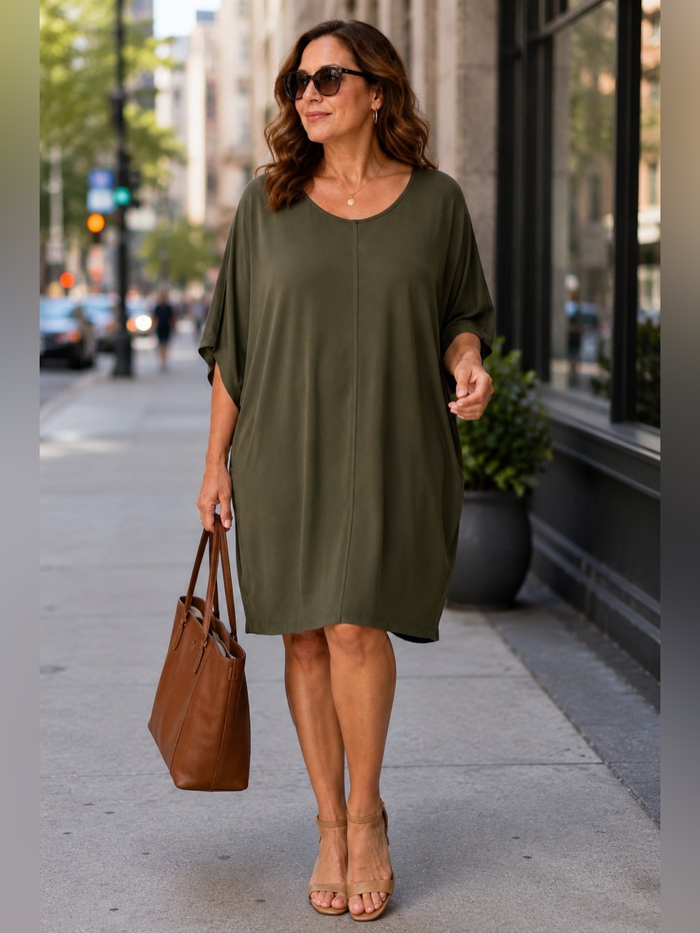 Madewell Womens Size Large Olive Green Viscose Casual Tunic Dress Dolman Sleeves